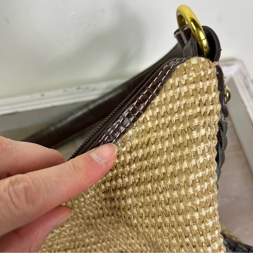 Giani Bernini Woven Hobo Bag Straw Brown Trim Gold Hardware Shoulder Tote